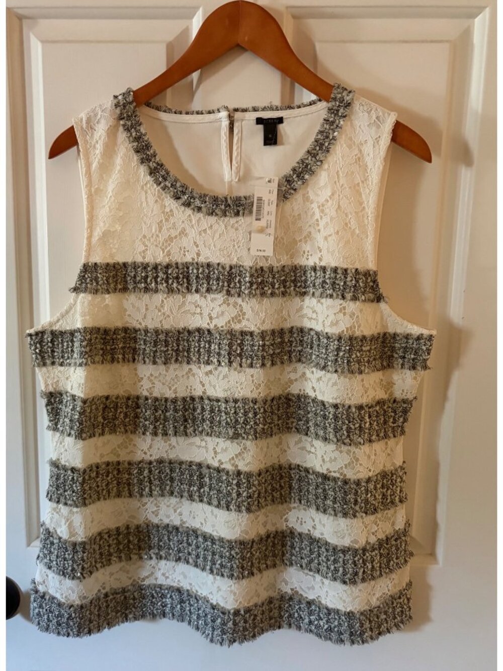 NWT Woman's  J. Crew Fringed Tweed Lace Sleeveless Tank Top Size XL